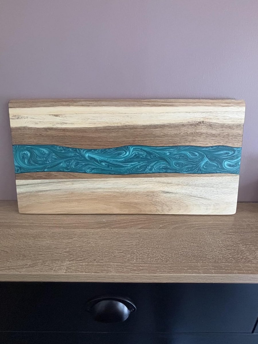 Groot Handgemaakt Serveerplank van Olijfhout met Blauwe Hars Rivier