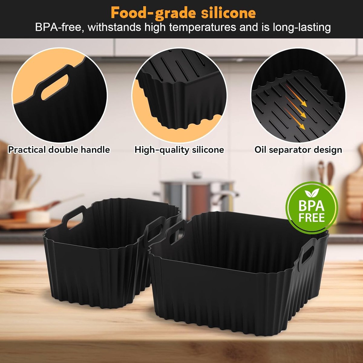 SnelShoppen - Airfryer-accessoires voor heteluchtfriteuse XXL, siliconen mal voor Tefal Dual Easy Fry 11L (6,5L/4,5L), multifunctioneel, perfect voor thumbnail 3