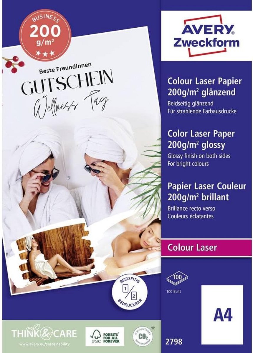 100 Vellen Premium Dubbelzijdig Glanzend Fotopapier A4 voor Kleurenlaserprinter 200 g/m²