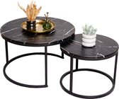 Set de tables basses de Luxe TUUSO® – Aspect marbre Zwart avec structure Zwart – Style industriel et moderne – 2 pièces – Rétractable – Tables rondes Ø70 + Ø50 – Table d'appoint