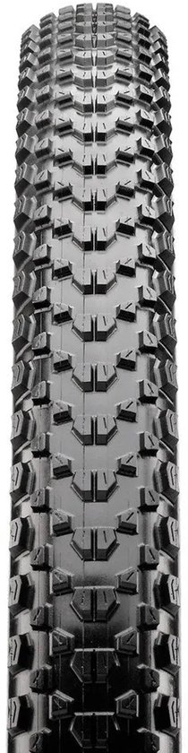 Vooraanzicht van een zwarte Maxxis Ikon fietsband met een gedetailleerd noppenprofiel.