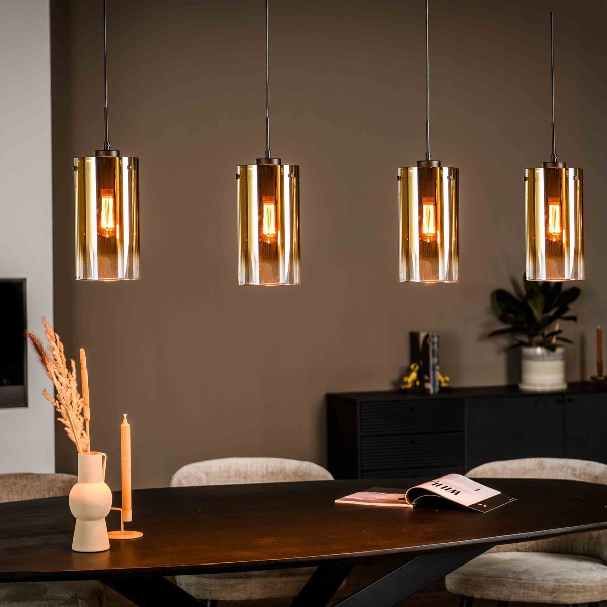 Hanglamp 4-Lichts Goud - Glas - 120x15x165cm - Hanglamp Honiton - Giga Meubel