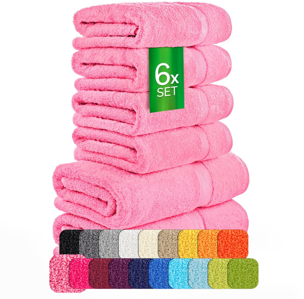 etérea Carli handdoekenset 6-delig – roze – 100% katoen – 500 g/m² – OEKO-TEX Made in Green
