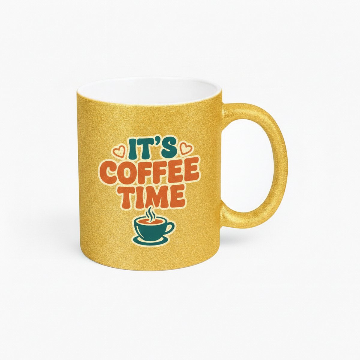 Gouden Glitter Mok 'It's Coffee Time' - Retro Koffiemok Cadeau