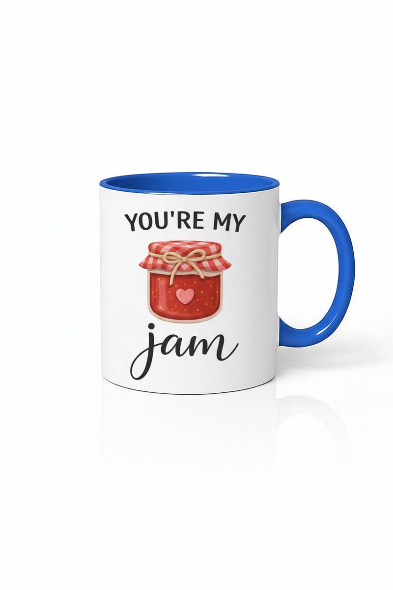 Liefdevolle 'You're My Jam' Mok - Romantisch Cadeau met Jam Pot Design - Blauw Wit Keramiek