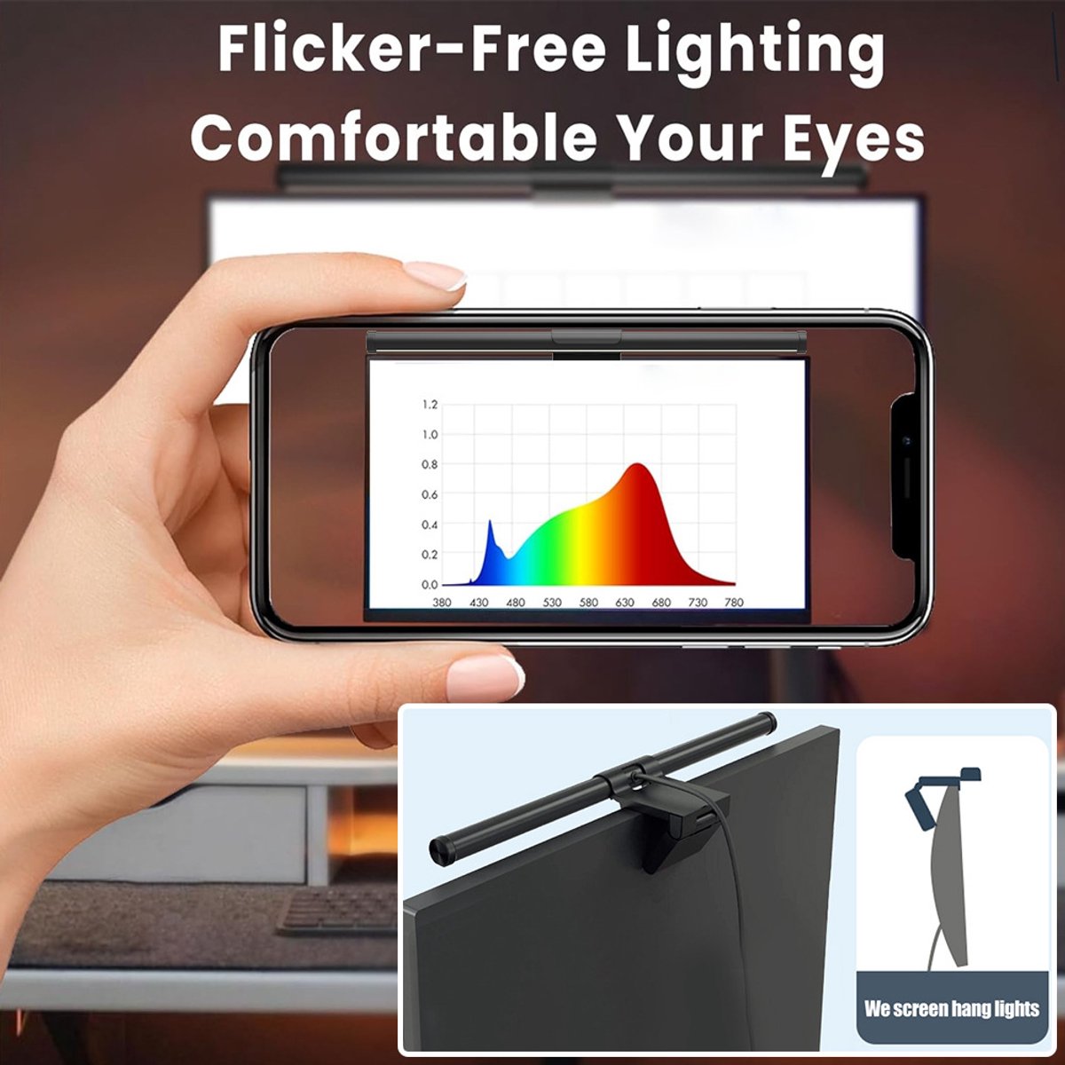 Monitor lamp-Monitor light-57 cm dimbare LED-displaylamp-Vrije controle over de helderheid - met draaiknopafstandsbediening, USB-voeding, niet-verblindend - oogvriendelijke monitorverlichting bureaulamp thumbnail 5