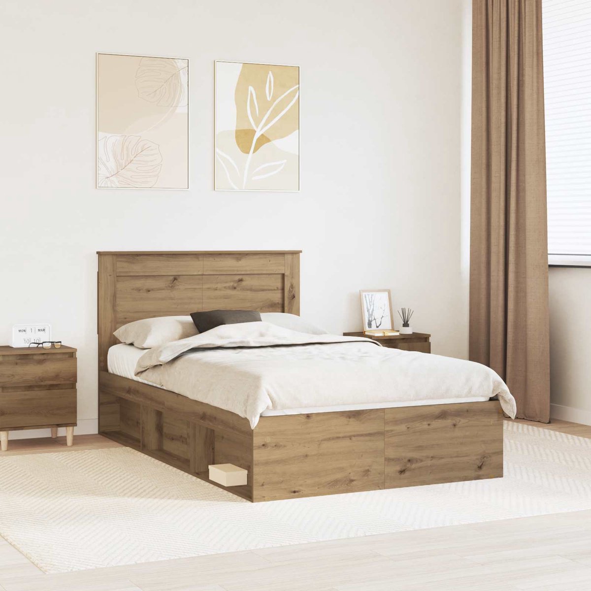 vidaXL - Bedframe - Ambachtelijk - Eiken - 120 - x - 190 - cm - Massief - grenenhout
