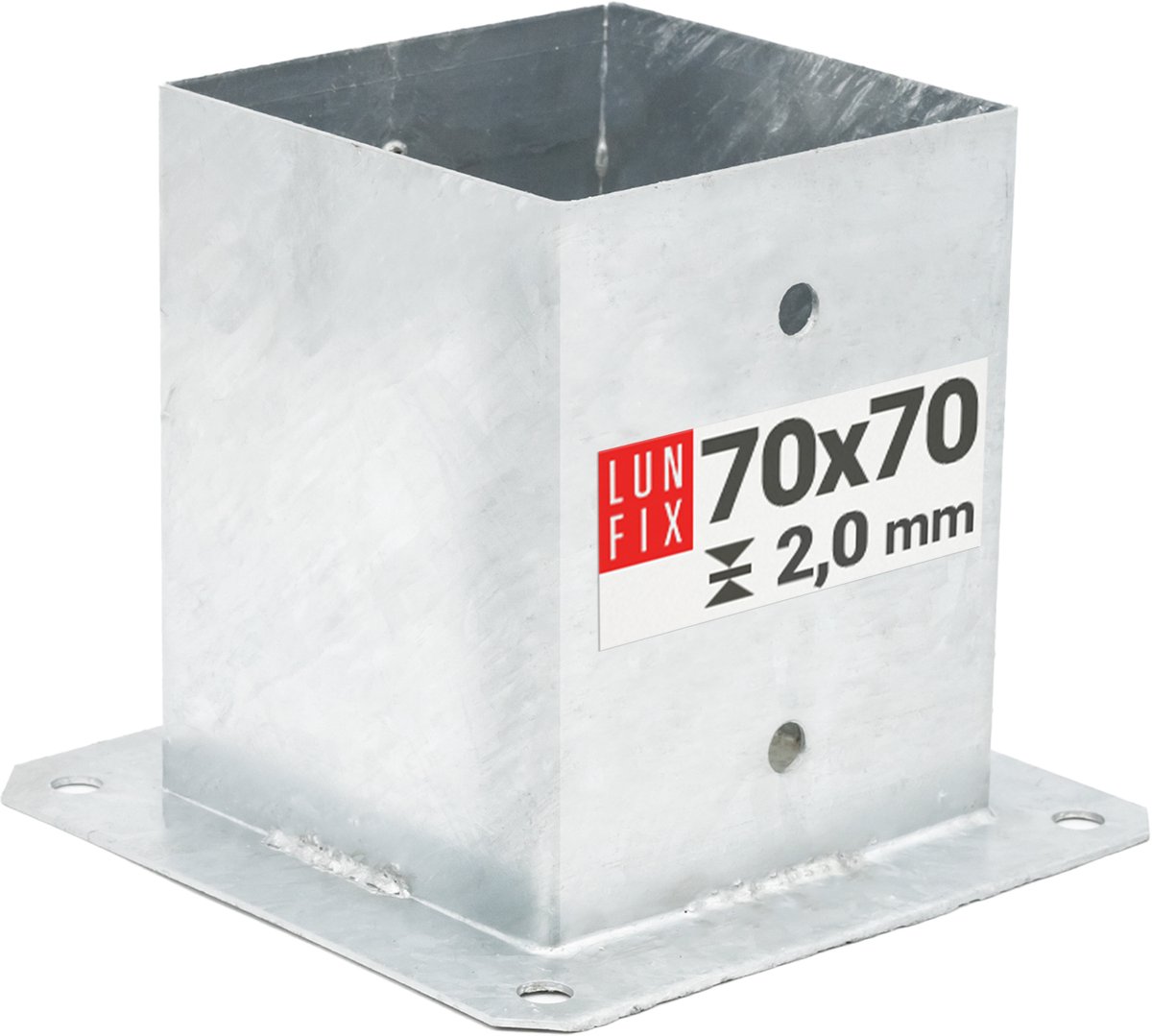 LUN FIX - Postbasis - 70 x 70 x 2mm - Hoogte 150mm - Postanker - 1 stuk - Corrosiebestendig - Vierkante houten paal