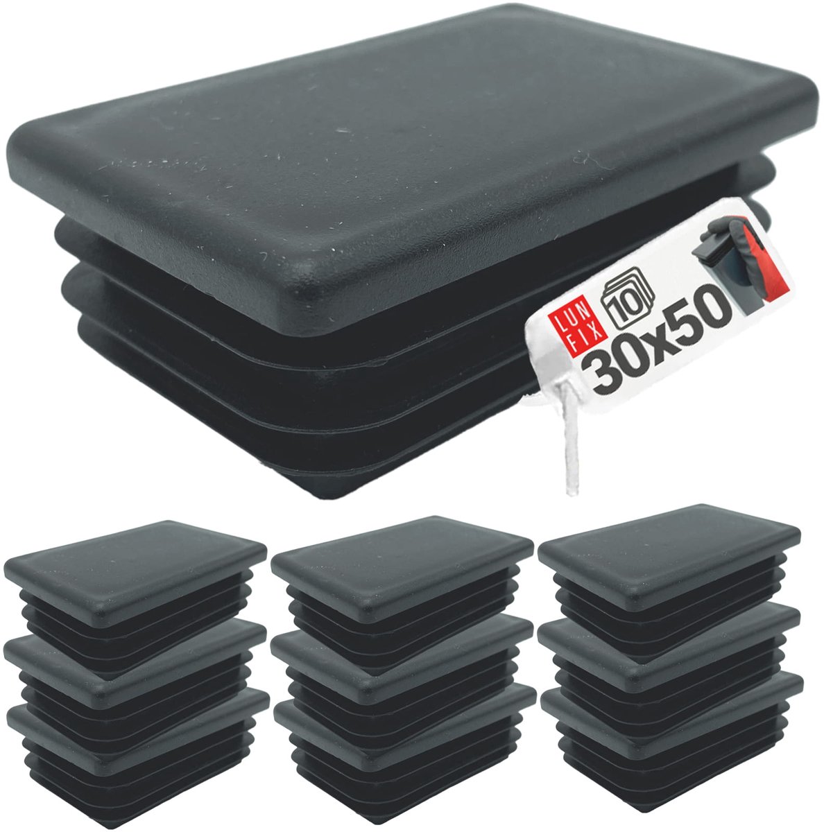 LUN FIX - Kunststof lamellenstoppen - 30x50 mm - 10-delige set - zwart - buisstoppen