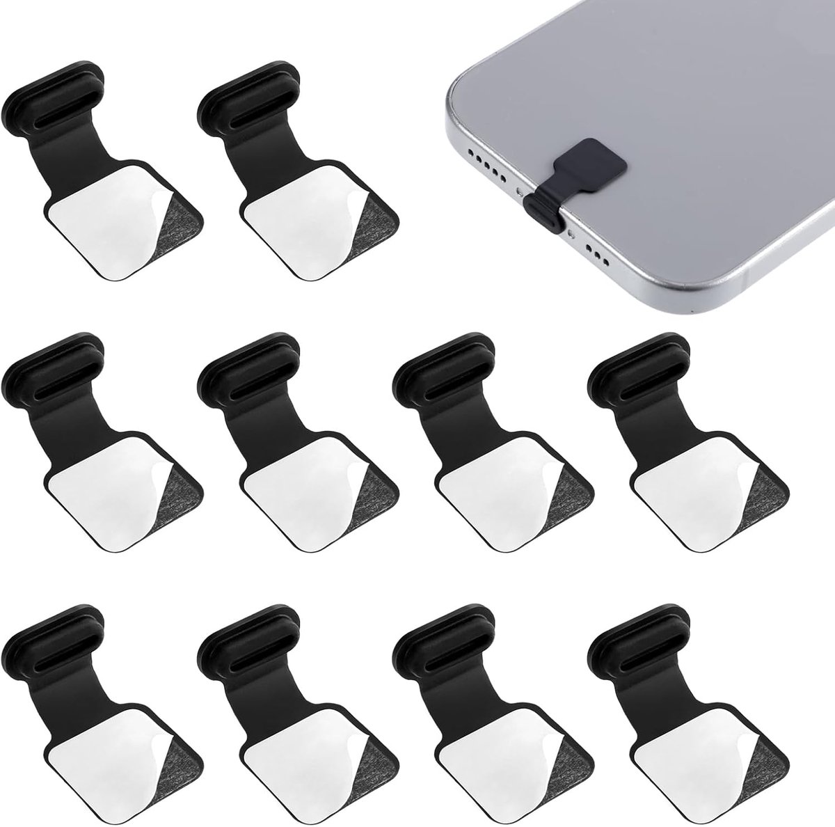 10 stuks - USB-C Poort Stofdichte Plug - Type-C Poort Stofdichte Plug met Plakstrip - Anti-verlies ontwerp - Dust Plugs - Siliconen Stofbeschermers - Anti-Stof Beschermkap voor Oplaadpoort - Voor Smartphone en Tablet - Kapje USB-C Connector - Zwart