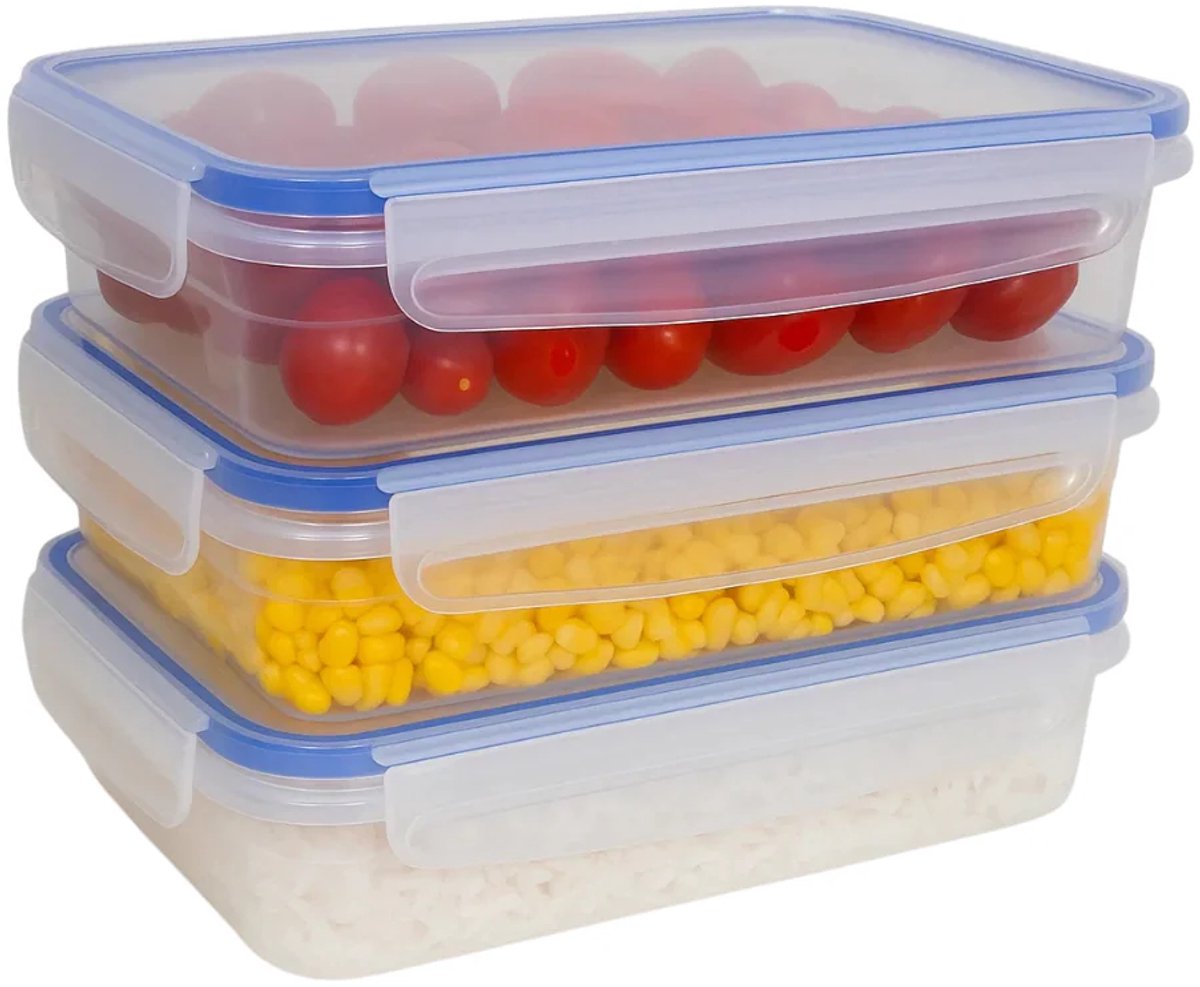 Cookinglife Vershoudbakje Clip & Fresh 1,4 L Blauw – Set van 3 – Kunststof Met Luchtdicht Clipsysteem, Vaatwasserbestendig