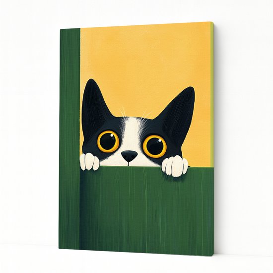 Kat met grote ogen - Design aan de muur - Canvas schilderij - 75x100 cm