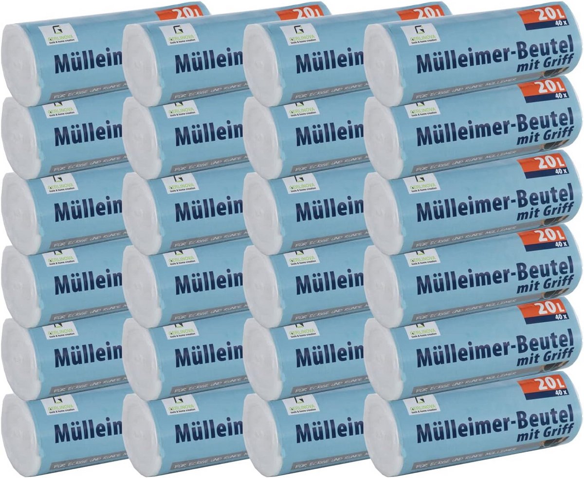 960 Stuks Extra Sterke Scheurvaste Afvalzakken 20 Liter met Handvat