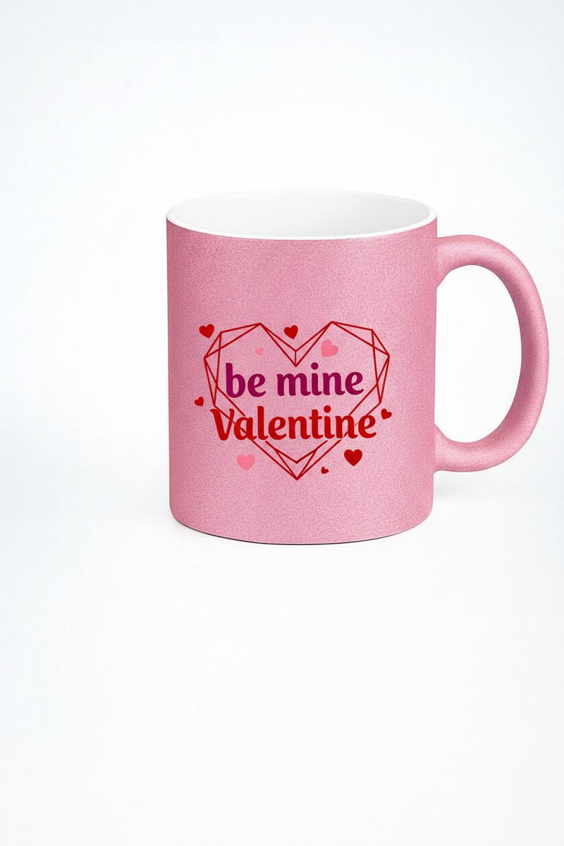 Roze Glitter Valentijnsmok 'Be Mine Valentine' - Romantisch Cadeau met Hart Design