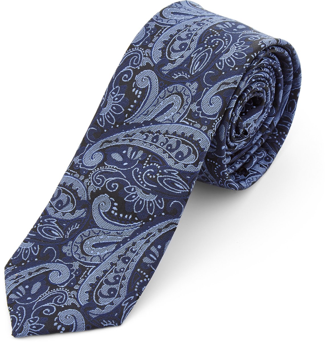 Marineblauwe & Blauwe Paisley Polyester Stropdas
