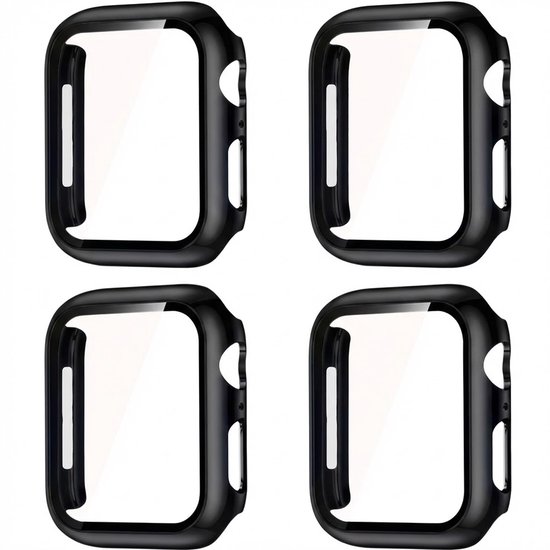 Zwart smartwatch screenprotector met geïntegreerde case 42 mm geschikt voor Apple Watch serie 1 2 3 dames en heren set van 4 stuks pc frame met gehard glas beschermhoes volledig omsluitend casual design