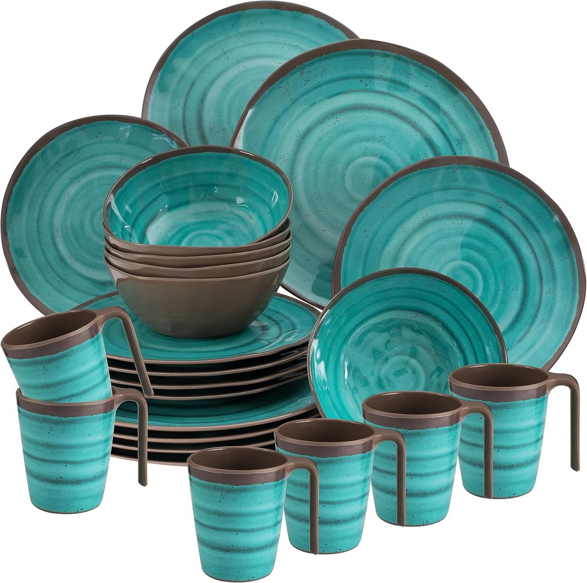 24-Delige Melamine Servies Set voor 6 Personen - Steengoed Look - Groen-Bruin