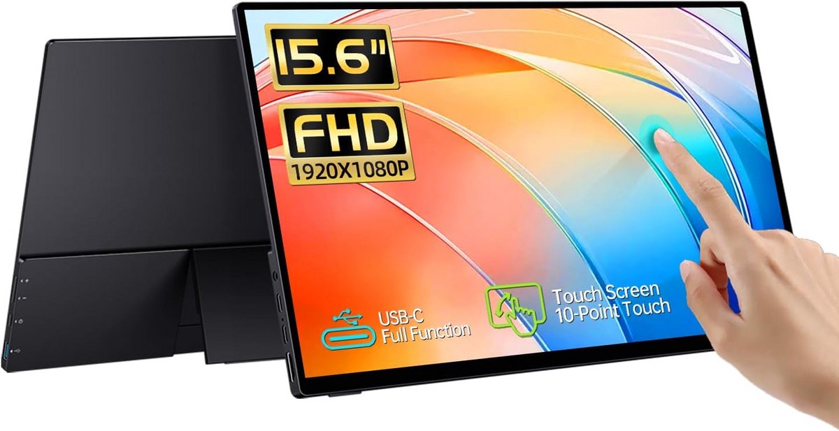 15,6 inch Draagbare FHD IPS Touchscreen Monitor met Gehard Glas en Standaard