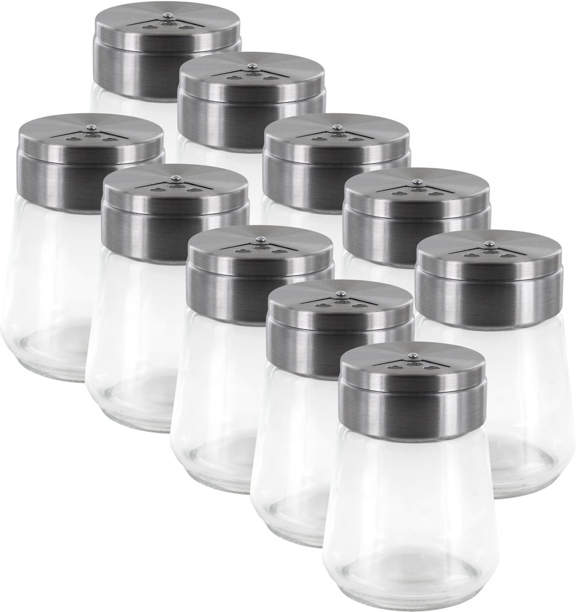 Home Deco Factory kruidenpotjes - 10x - glas - 80 ml - transparant - met strooier