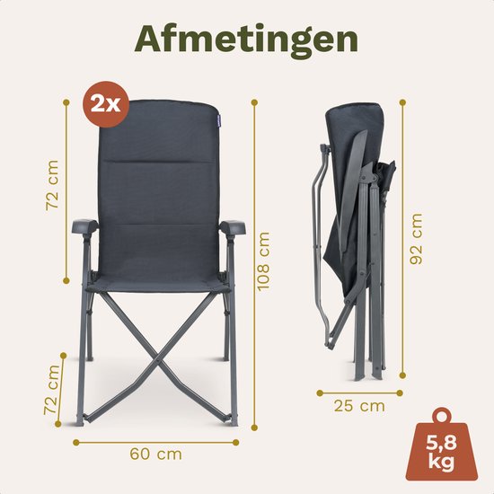 TRVLMORE Campingstoelen Luxe - Opvouwbaar - 2-Pack - 150KG Draagvermogen - Incl. Draagtas - Klapstoel - Kampeerstoel - Vouwstoel - Grijs van Merkloos — afbeelding 5