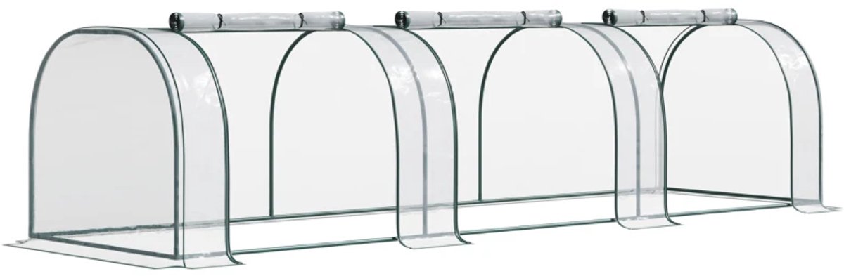 Foliekas - Broeikas met Folie - Tunnelkas - Kas - met 3 Roldeuren- Stalen Frame - Koude Bak - Tuin - Kweektunnel - Kweekkas - Kastunnel - Groentekas - Plantenhuis - Plantenteelt - Plant- en Oppotruimte - 350 x 100 x 80 cm - Groen