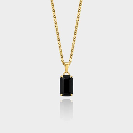 Collier en or avec un pendentif rectangulaire en onyx noir.