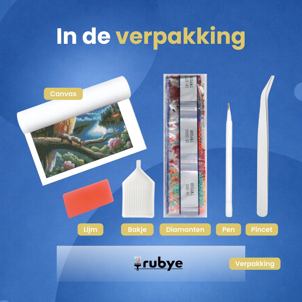 Rubye® Diamond Painting Volwassenen & Kinderen - Pakket Volledig - Nachtuil - 30x40cm — afbeelding 7