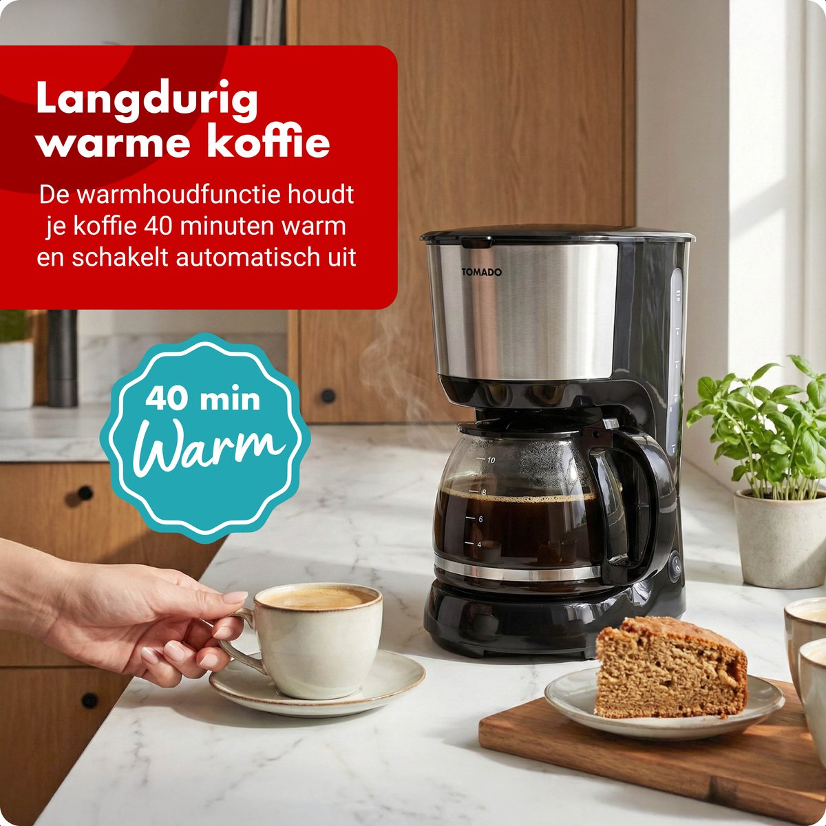 Tomado TCM1201S - Koffiezetapparaat - Filterkoffie - Warmhoudfunctie - Herbruikbaar filter - 10 koppen - Zwart/rvs thumbnail 3