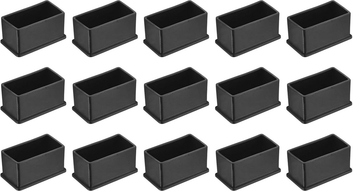 15x Vierkante Stoelpootdoppen PVC 29x54mm - Zwarte Meubelbeschermers voor Hardhouten Vloeren