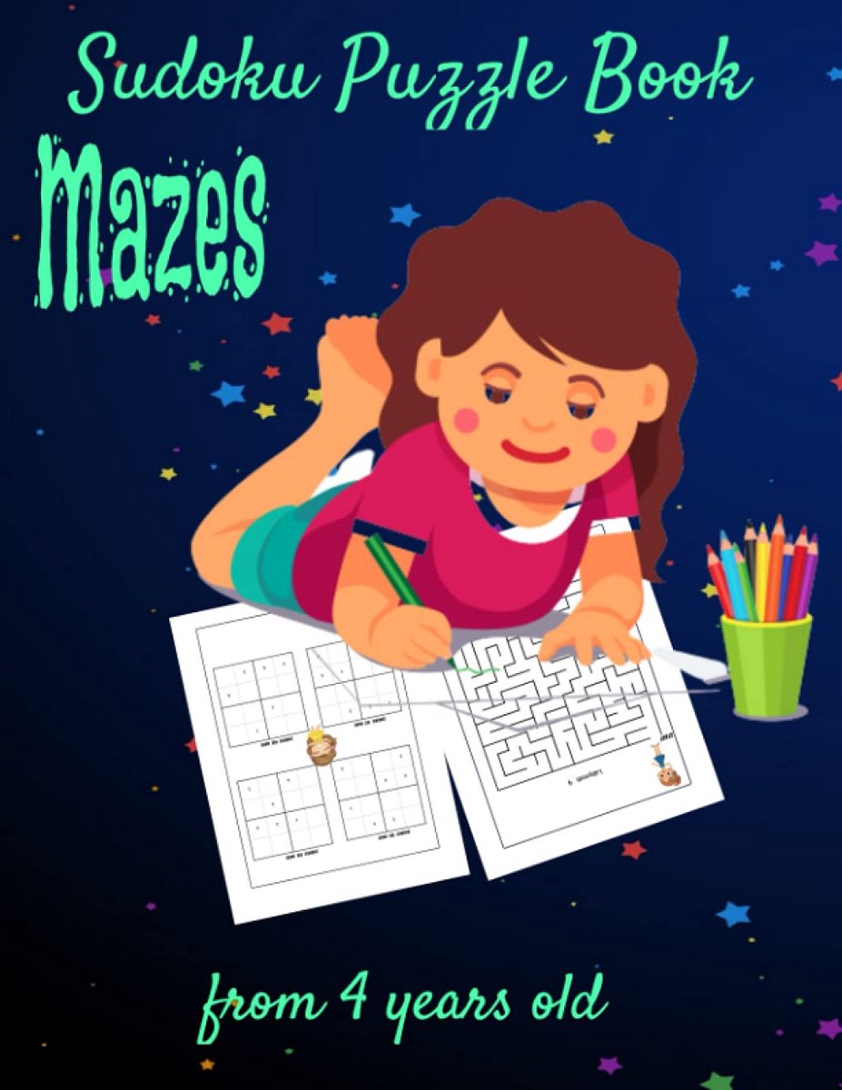 Grote Sudoku en Doolhof Puzzelboek voor Kinderen 4 tot 7 Jaar - 200 Puzzels met Oplossingen