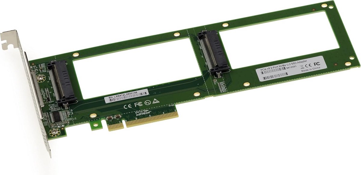 PCIe NVMe U.2 SSD Controllerkaart voor 2x 2,5 inch Schijven PCIe 3.0 x8