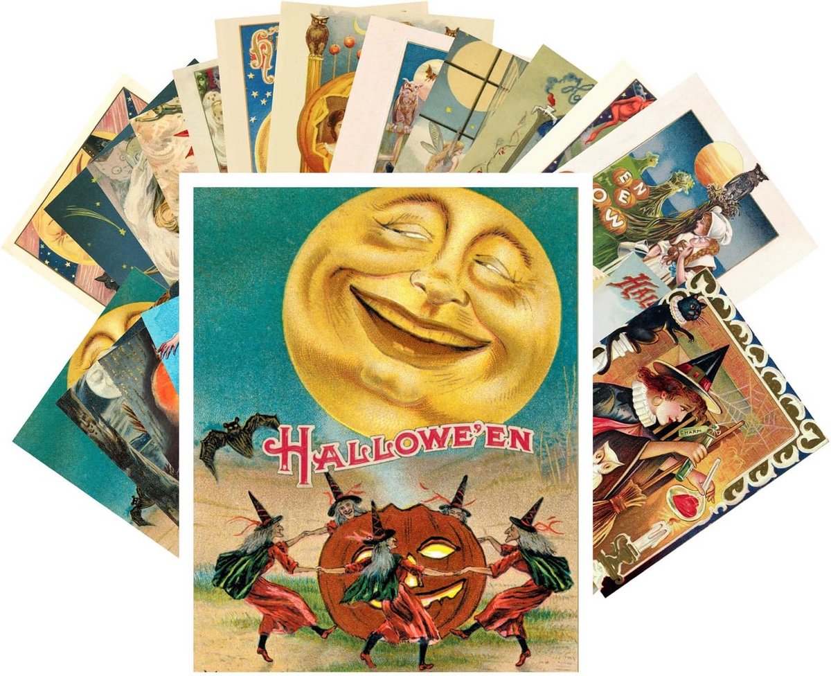 Ansichtkaart Pack 24 stks Halloween Pinup Heks Vintage Wenskaarten Herdruk