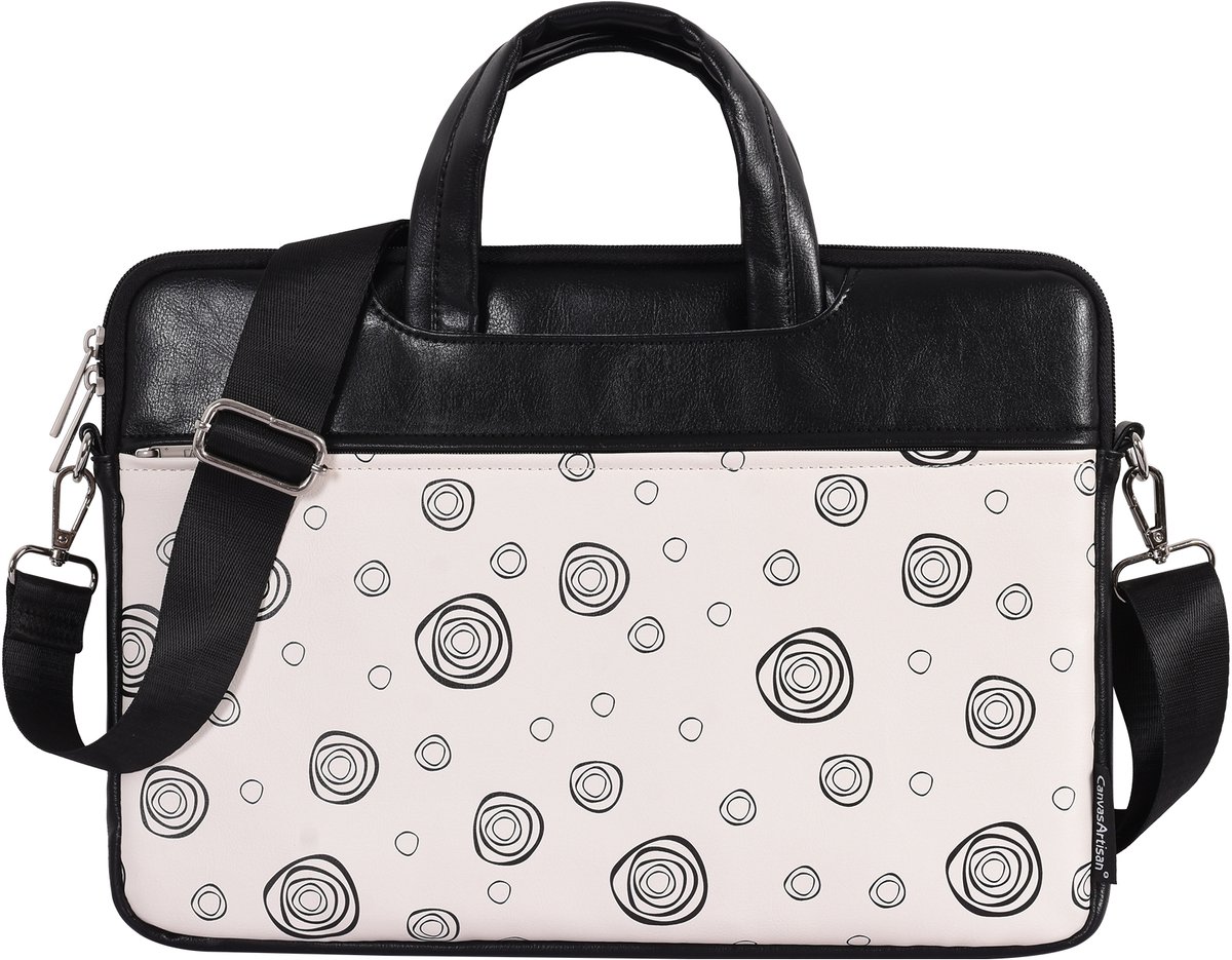 Luxe Laptophoes 13.3 Inch DG - Laptoptas met Schouderriem - Voor Dames & Heren - Laptop Sleeve met Handvat - Cosmic Circles Wit