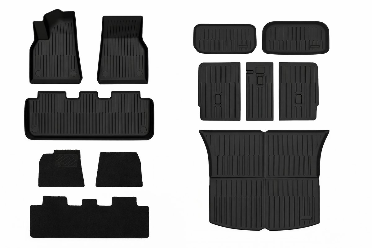 Tesla Model Y Mattenset Compleet Rubber + Velours 2021-02.2025 - Interieur Accessoires