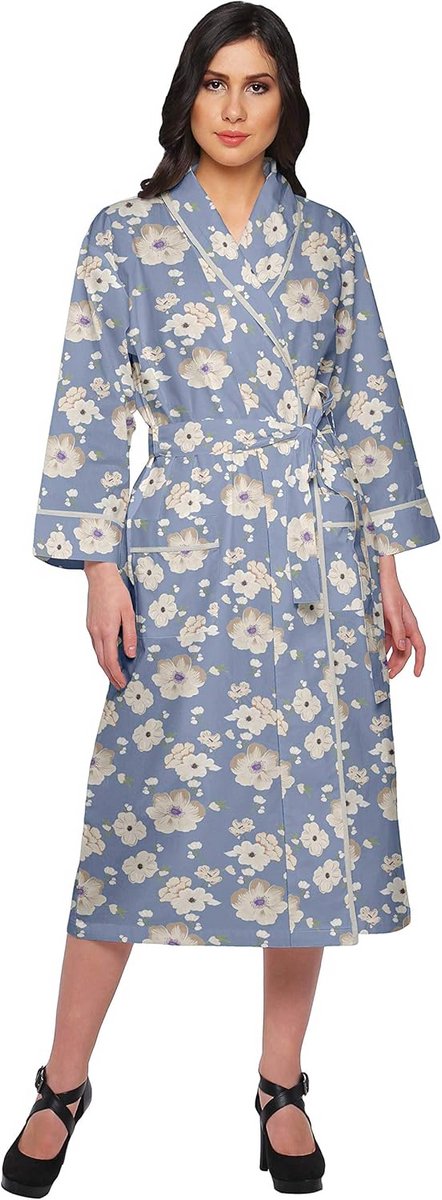 Dames Kimono Badjas Katoen Bedrukt Wikkelmodel Maxi Lengte
