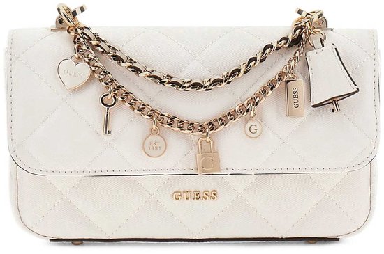 GUESS schoudertas Libby Flap Crossbody Bag Cream White crème