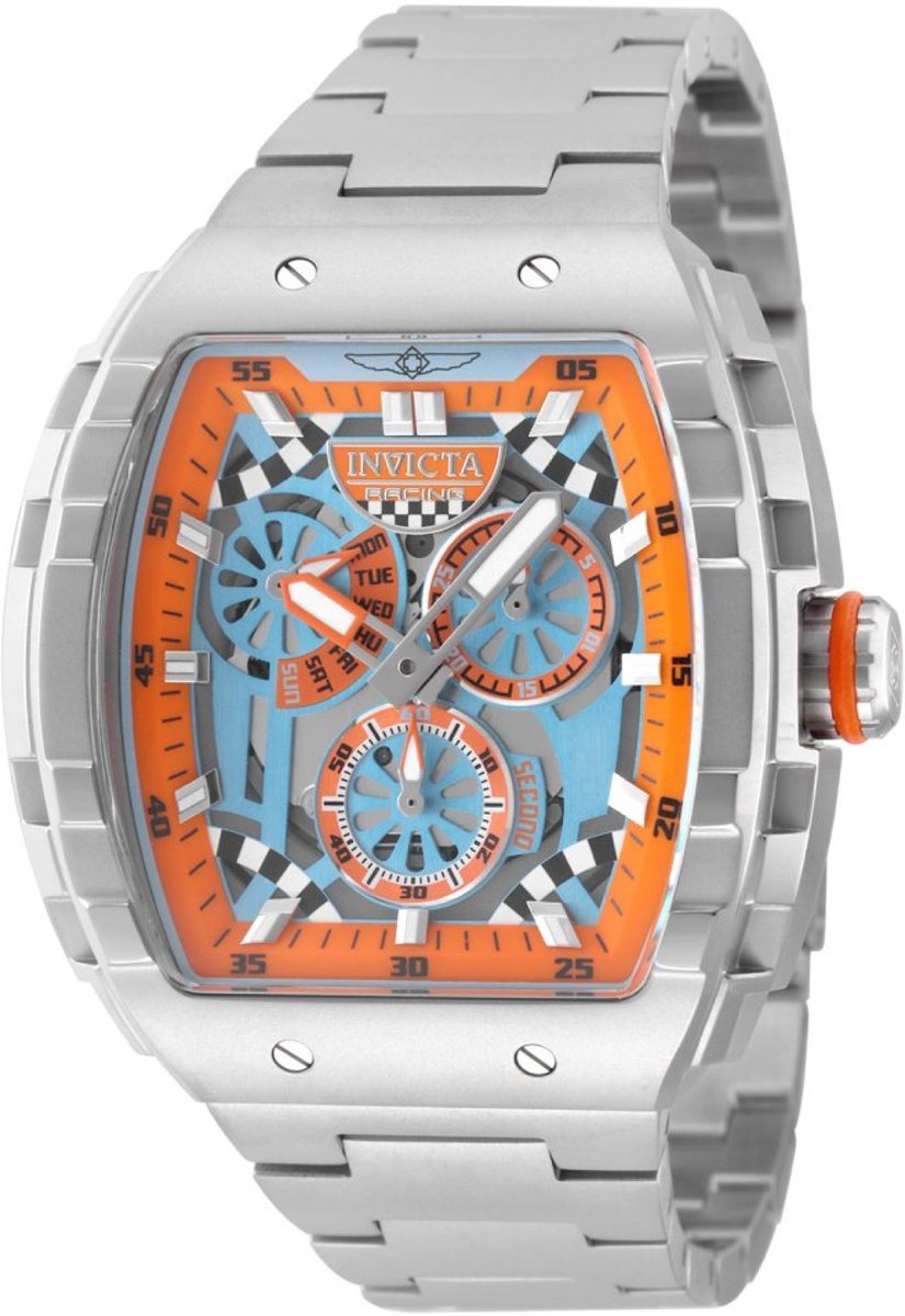 Invicta Invicta Racing 49220 Heren Horloge - Waterdicht - Analoog - Quartz Uurwerk - Roestvrij Staal met oranje Wijzerplaat - 47mm