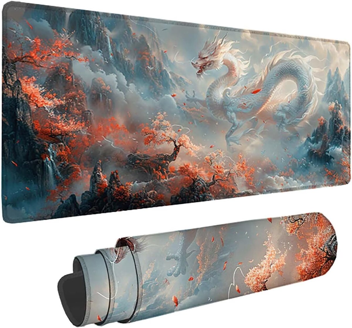 Grote Muismat - Bureauonderlegger XXL - Gaming Kantoor - Waterdicht Gestikt - 120 x 60 cm - Wit Patroon