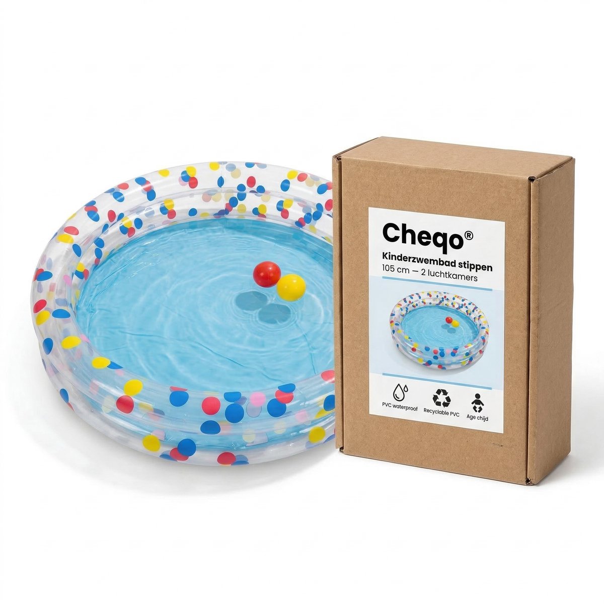 Cheqo® Opblaasbaar Zwembad - Kinderzwembad - Opblaasbaar Kinderzwembad - Baby Zwembad - Peuter Zwembad - Opblaasbad - Opblaasbaar Badje - Kinderbadje - Zwembadje - Rond Kinderzwembad - 2 Ring Zwembad - Stippen Kinderzwembad — afbeelding 5