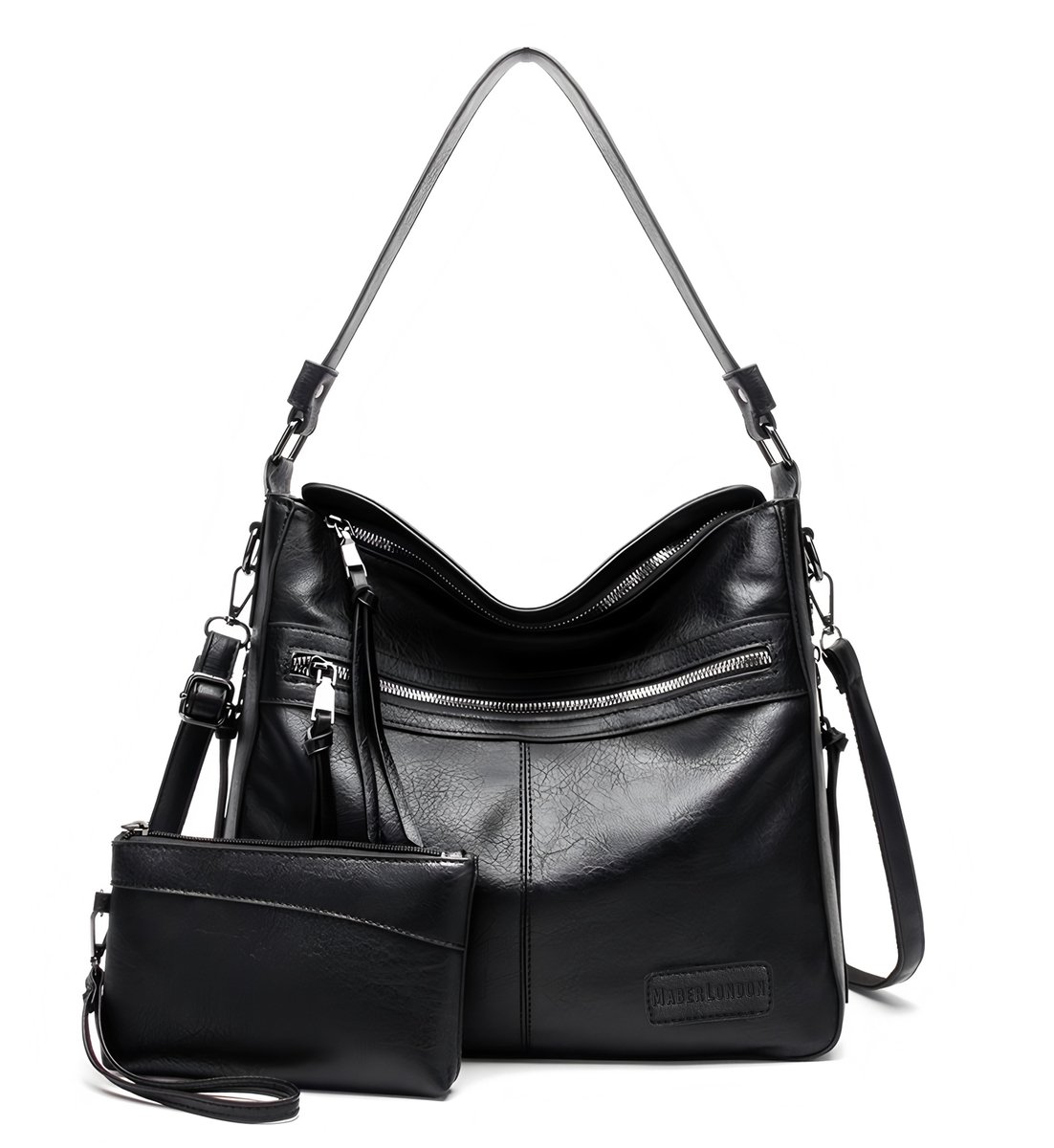 MaberLondon® Dames Handtas - Schoudertas & Crossbody tas - Zacht PU Leer (Zwarte)