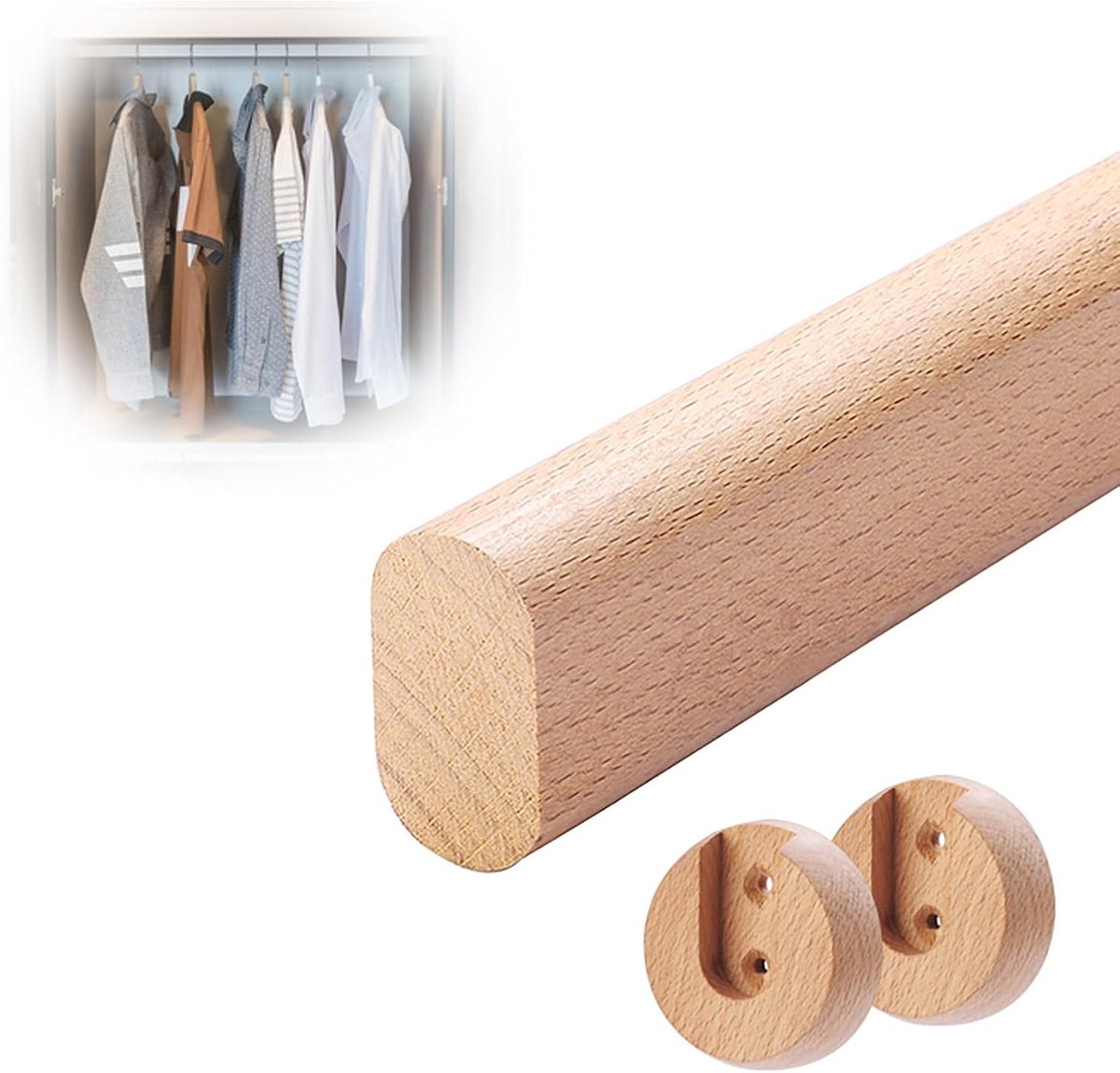 Garderobestang Hout - Kledingroede - Kleding Ophangen - Glad en Braamvrij - 60 cm - Natuurlijk