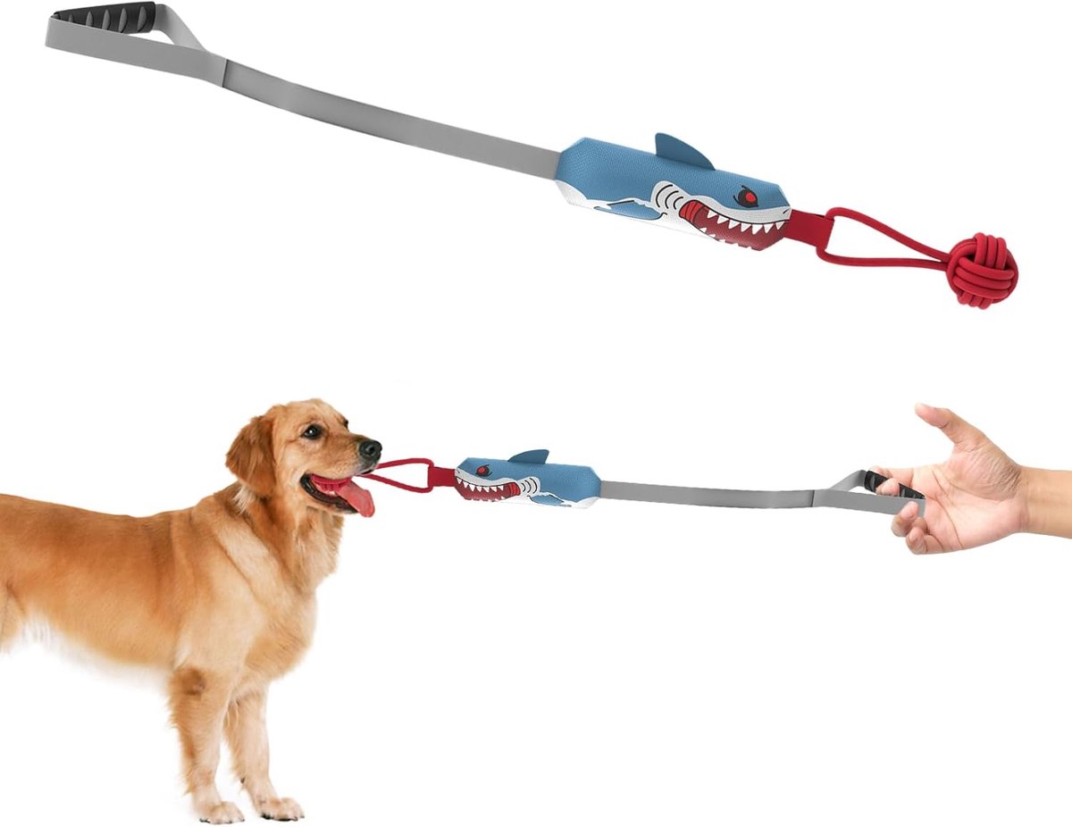 Hondenspeeltouw met Piep - Kauwspeelgoed Interactief - Spel tegen Verveling - Robuuste Katoenen Constructie - 90 x 7 cm - Haai