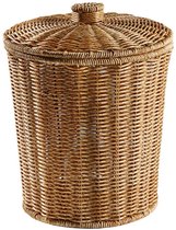 Rotan Opbergmand - Geweven Prullenbak - Ruimte Organiseren - Met Deksel - 20x23.5x28 cm - Natuurlijk