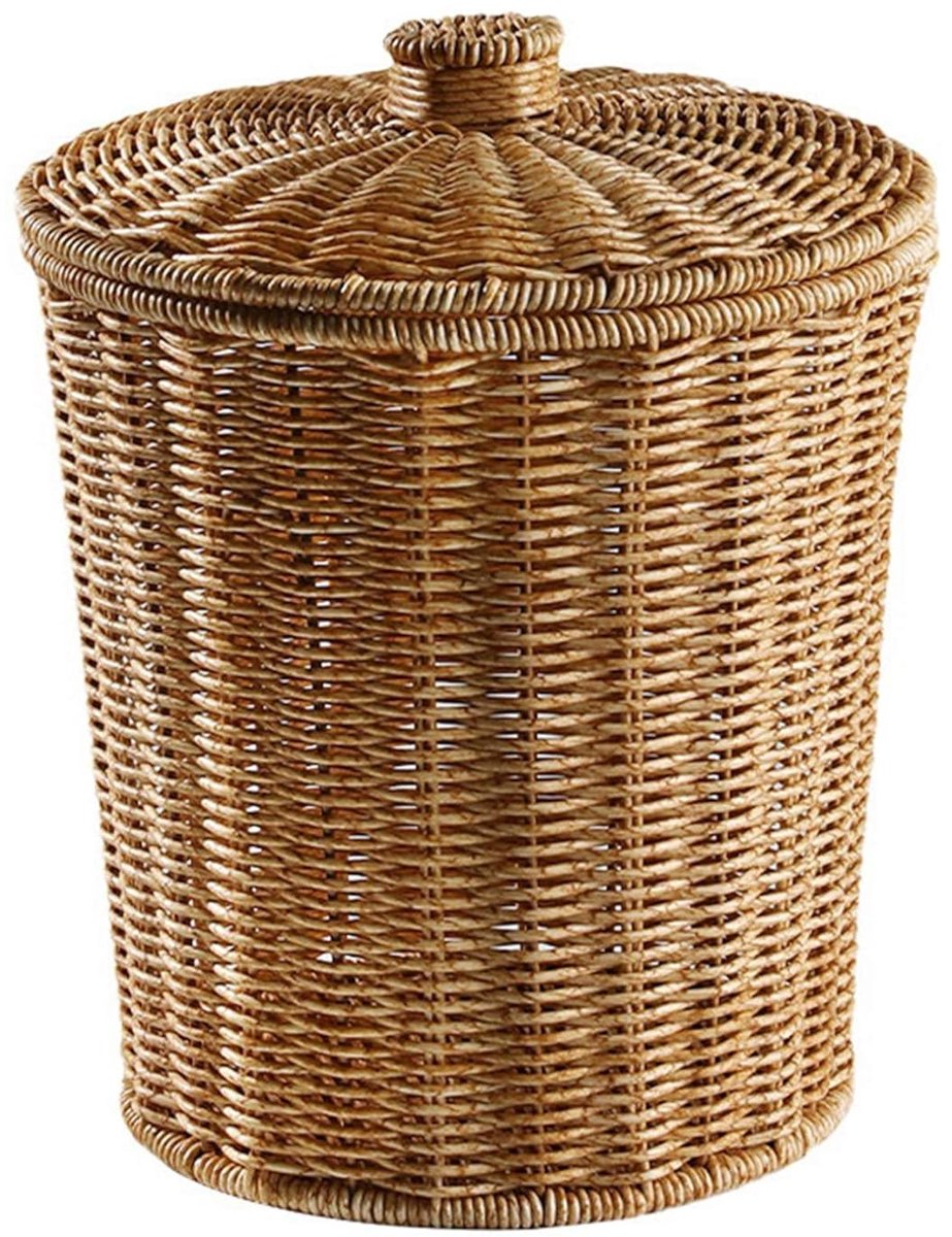 Rotan Opbergmand - Geweven Prullenbak - Ruimte Organiseren - Met Deksel - 20x23.5x28 cm - Natuurlijk