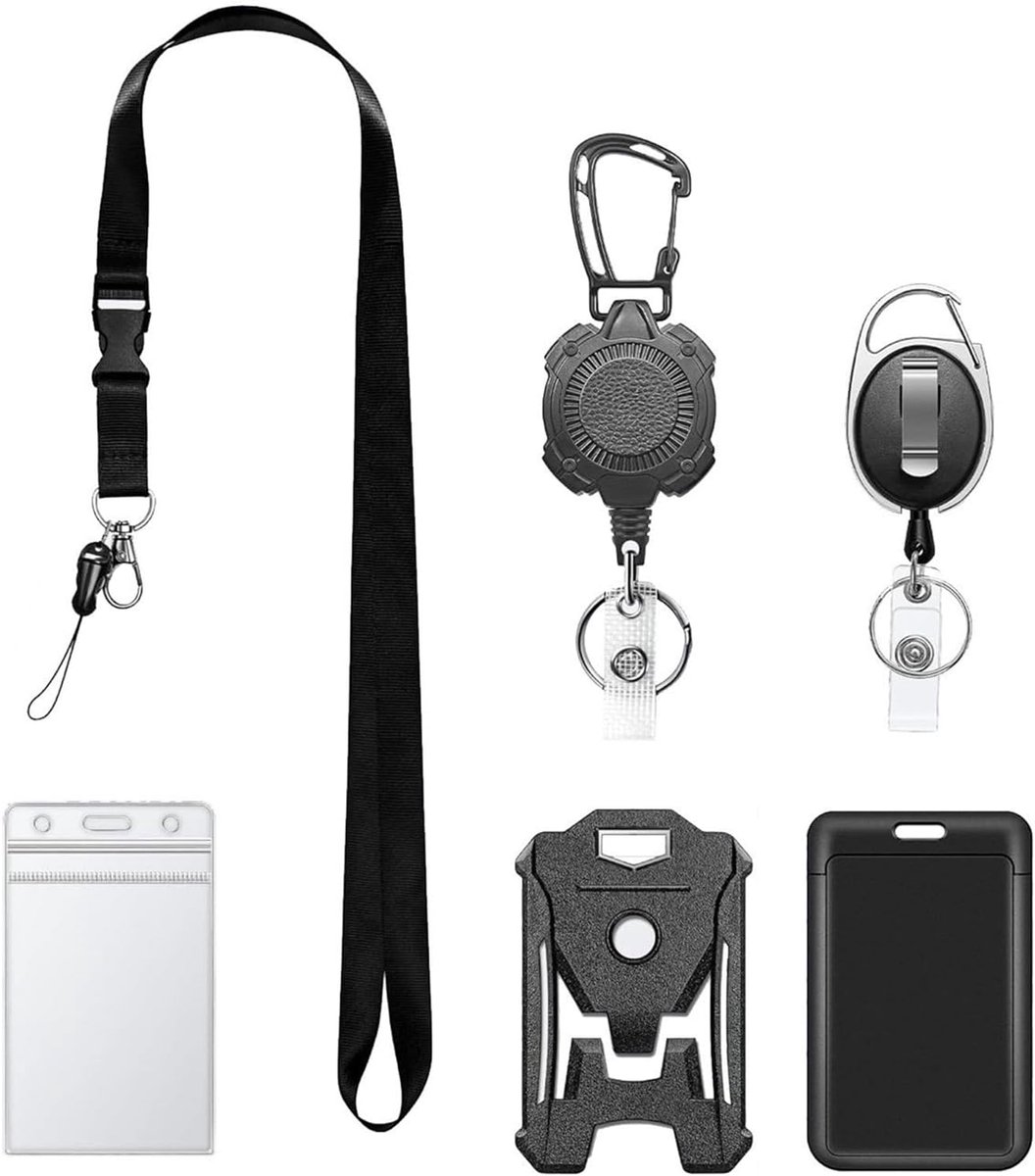 Intrekbare Badge Houder - ID Pasjes Clips - Veilig Werk - 3 Zware Clips - 51cm Lanyard - Set A