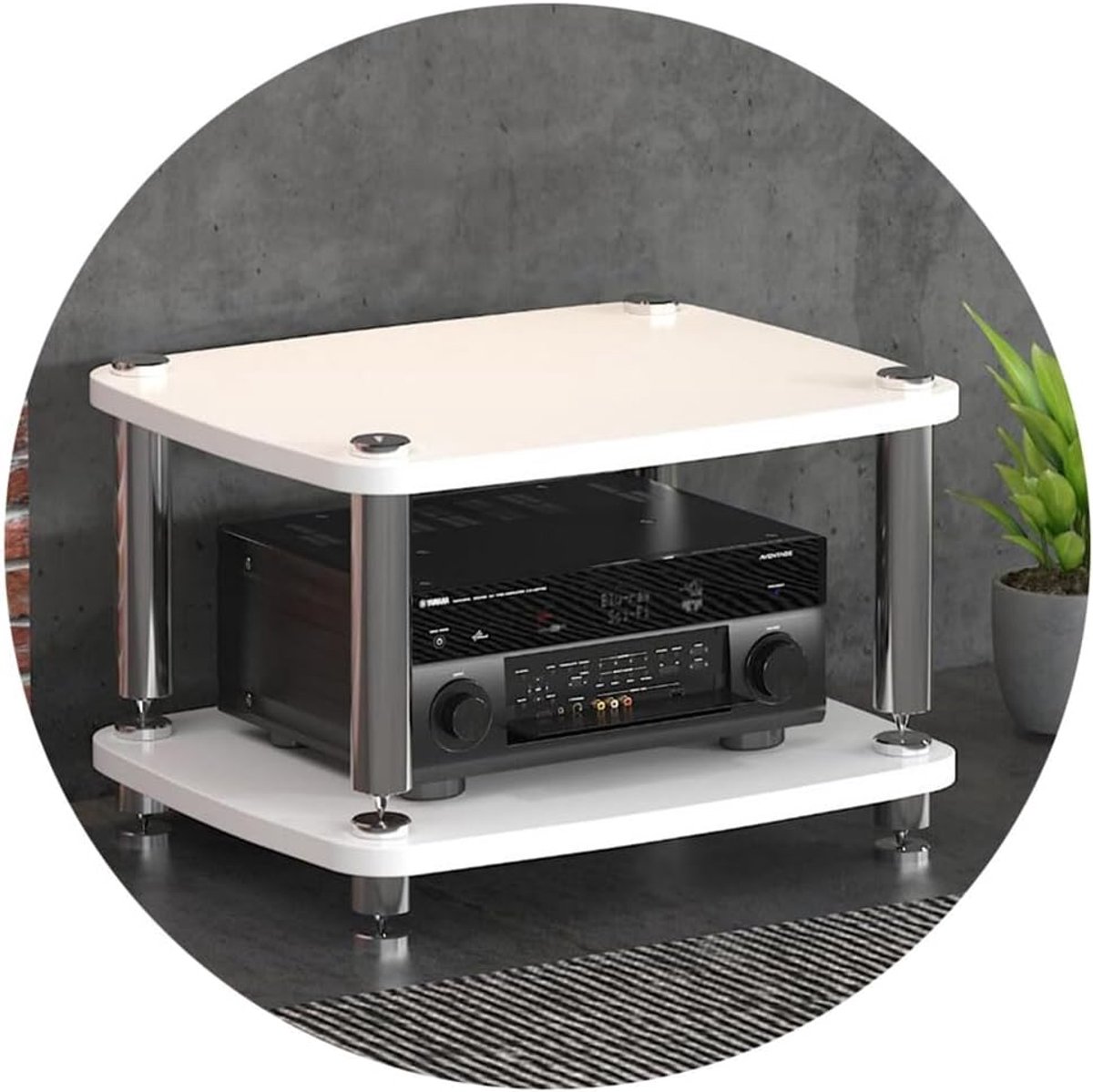 Audiokast Standaard - MDF Rek - Apparatuur Opslag - Schokabsorberende Voeten - 60x48x38 cm - Wit