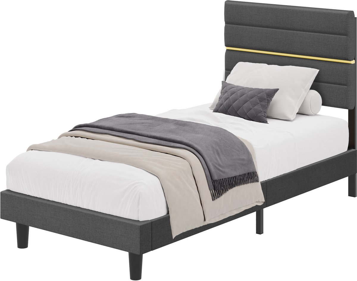 Vasagle Bed - Verstelbaar Gevoerd Hoofdbord - Modern Design Loodgrijs