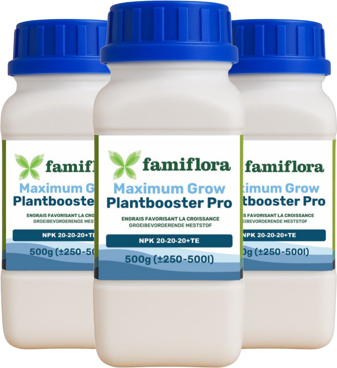 Famiflora Plantbooster Pro 1.5KG (3x 500GR) 20-20-20+TE - Meststof voor binnen- en buitenplanten - Samenstelling voor groeibevordering - Voor gebruik in hydrocultuur- en aeroponicsystemen