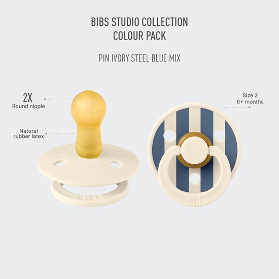 Bibs Fopspeen Latex Studio Pin Ivory Steel Blue Mix Size 2 (2-Pack) van BIBS — afbeelding 3