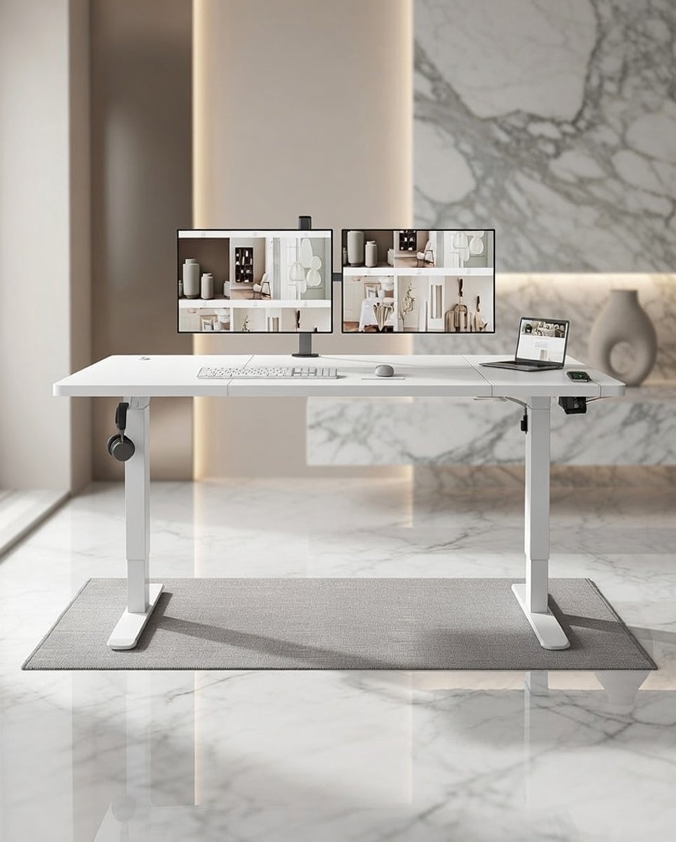SmartDesk Elektrisch In Hoogte Verstelbaar Bureau 200x80 cm – Staand Bureau met Geheugenfunctie, Kabelbeheer, Industrieel Design, Wit – Ergonomische Computertafel voor Thuis en Kantoor Novihome